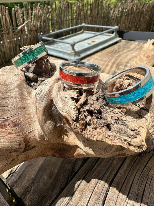 Native American-inspired inlaid rings